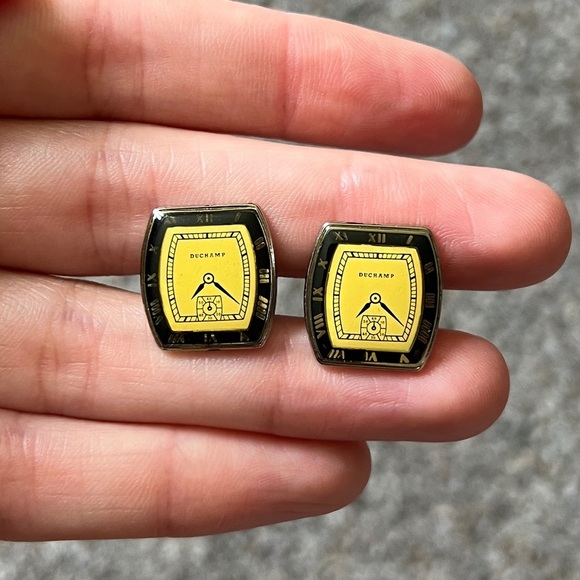 Vintage Duchamp London Watch Design Cufflinks Yellow Black Mens Holiday Gift - Picture 1 of 3